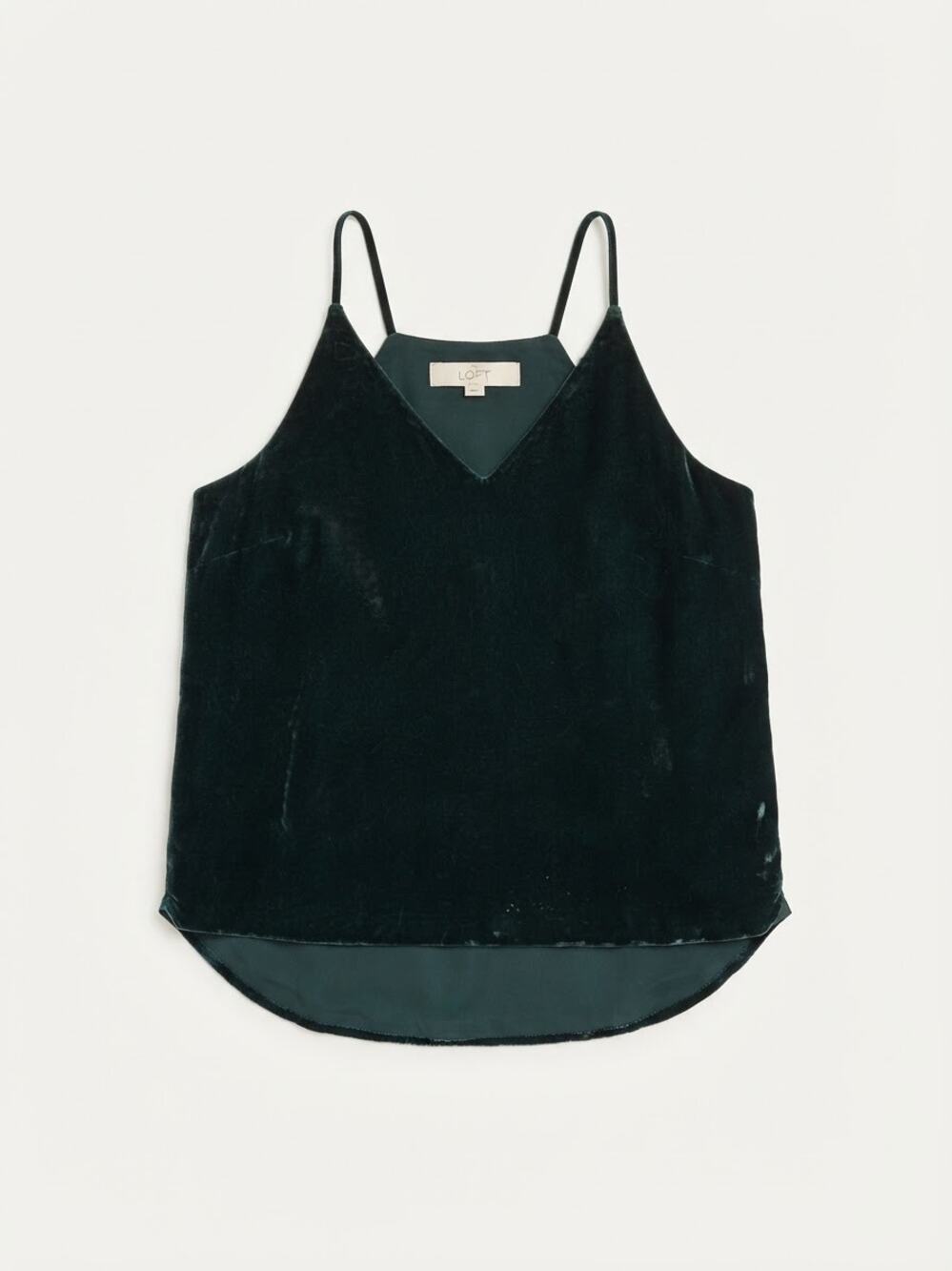 LOFT Green Velvet Camisole Tank Top V-Neck Petite Small SP Romantic Date Elegant